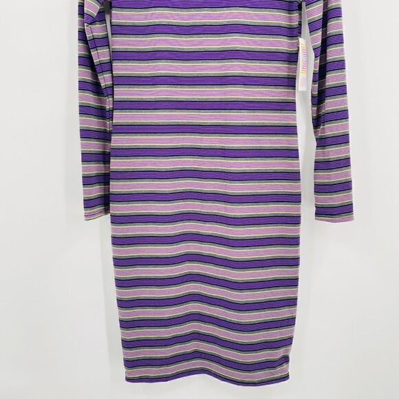 NWT Lularoe Size XS Purple Striped Long Sleeve Debbie Sheath Dress Midi - Picture 3 of 7